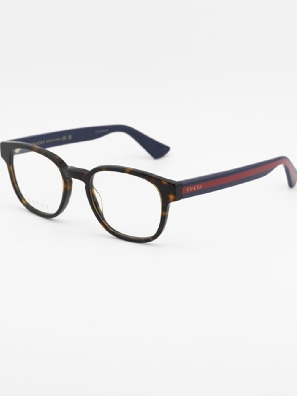 Gucci GG0927O 002 Eyeglasses Dark Havana with Blue and Red Stripe 49mm Square